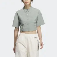 在飛比找momo購物網優惠-【adidas 愛迪達】上衣 女款 短袖襯衫 短版 三葉草 