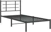 vidaXL Metal Single Bed Frame with Headboard - Black 90x190 cm | Sturdy Steel Bedroom Furniture with Under-Bed Storage, Back Support, Breathable Slats