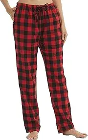 [KROFZOPW] Flannel Pajama Pants Women with Pockets & Drawstring Comfy Plaid Lounge Pants Casual Stretch Cotton Sleepwear Bottoms Soft Pj