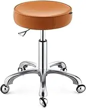 Leather Spa Stool with Wheels Height Adjustable Swivel Stool for Salon Kitchen and Office Low Profile Chair for Comfort and Mobility,Orange1 KeYJ