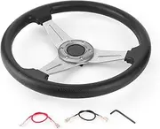 Drifting Car Steering Wheel, 350mm Racing Steering Wheel Universal Modified Replacement with Aluminum Alloy and PU (Silver)