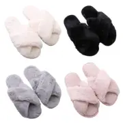 Womens Winter for Cross Plush Home Slippers Fuzzy Warm Flat Shoes Open Toe