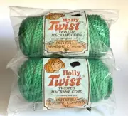 Vtg Two Holly Twist Twisted Macrame Cord Green 6mm 50 Yds Each