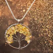 Citrine Yellow Quartz Gemstone Tree of Life Necklace