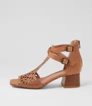 New Django & Juliette Filib Dark Tan Leather Sandals Womens Shoes Dress