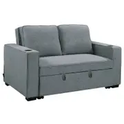Sarantino Hoffman Linen Sofa Bed with Cushions and Cup Holders Dark Grey