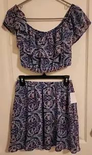Speechless Blue Flutter Sleeve Crop Top And Skirt Set Size Small NWT