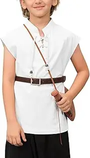 [Haloumoning] Boys Renaissance Pirate Sleeveless T Shirts Kids Viking Medieval Lace-up Shirt Scottish Costume Tank Tops