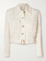 [Zimmermann] Zimmermann - Illuminate Belted Cropped Cotton-blend Corded Lace Jacket - Cream - 1 1 Cream