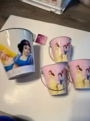 disney four piece metal buckets with handles 1 big and three small