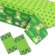 2 Pcs Frog Cartoon Disposable Tablecloths, Green Frog Theme Tablecloths, Rectangle Plastic Table Cover for Birthday Party Camping Picnic