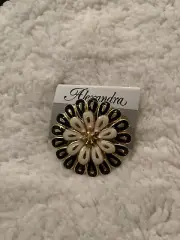 Vintage Alexandra Gold Toned Hand Painted Floral Brooch Pin NOS