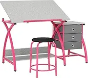 SD STUDIO DESIGNS 2 Piece Comet Center Plus, Craft Table and Matching Stool Set with Storage and Adjustable Top, 50x23.75x29.5 inches, Pink/Spatter Gray