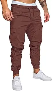 [Generic] Men's Cargo Pants Elastic Waist Drawstring Causal Workout Gym Cargo Joggers Athletic Running Hiking Pants with Pockets