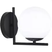 Wall Sconce Light with White Glass Globe, Matte Bathroom Light Fixtures, Black