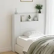 Headboard Cabinet, Storage Bed Headboard Beds Head Frame with LED White 100x16.5x103.5 cm