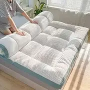 Soft Floor Futon Mattress Thick Portable Foldable Roll Up Double Single Warm Floor Leisure Bed for Bedroom Home(Green,180x200cm)