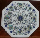 12" Marble corner coffee side Table Top floral precious stones inlaid art Decor