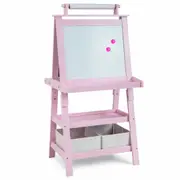 Costway Double-Sided Painting Easel Wooden Standing Drawing Board Pink