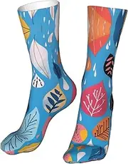 [CSIVKEJ] Crew Socks Comfort Casual Athletic Multi Design Socks For Women Men, Rainy Season 17, One Size, Rainy Season 17, One size