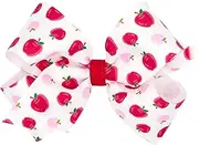 [Wee Ones] Girls' Back to School Printed Grosgrain Hair Bow on a WeeStay Clip, Handmade, size Medium, Apple Print