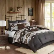 Woolrich Comforter Set 8-Piece Queen Polyester Geometric Southwestern Grey/Brown