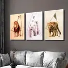 3pcs Abstract Geometric Lion Bear Animal Wall Art Canvas Framed 50x70cm