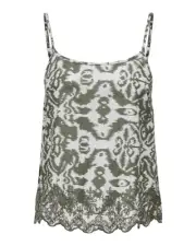 Only Ikat Cami Top Relaxed Fit Sleeveless Scoop Neck Women Green