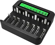 8-Bay Battery Charger with LCD Display for AA/AAA/C/D Rechargeable Batteries Intelligent Battery Detection Technology