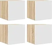 Wall Mounted TV Cabinet Set of 4 | White & Sonoma Oak | 30.5x30x30 cm | Space-Saving Modern Design | Ideal for Small Living Rooms & Apartments