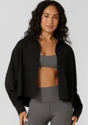[Lorna Jane] Heritage Cropped Button Up Shirt in Black, Cotton, Size - Small S Black