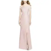 Alfred Sung D751 Off The Shoulder Maxi Dress Gown Cameo, Size 14