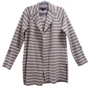 NWT Ann Taylor Cardigan Sweater Sz S Tan Cream Striped Knit Open Front Collared