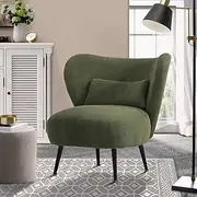 Oikiture Armchair with Lumbar Pillow and Wingback Velvet Lounge Sofa Accent Chair Green
