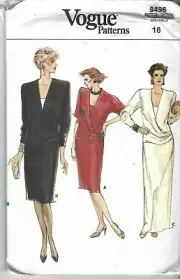 Vogue Sewing Pattern 9496, Vintage Dress with Front Drape, Size 16, Uncut