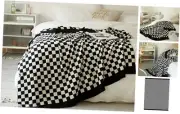 100% Pure Cotton Throw Blanket Checkered Lightweight Ultra-Thin Knit Weave