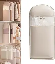 [Generic] Space Saving Hanging Garment Bag with Self Compression Zipper, Space Saving Garment Bags, Winter Coat Storage, Dust Cover Clothes Bags for Down Coat (Beige, M)