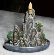 Eastern Feng Shui Tranquil Zen Rocky Mountain Range Backflow Cone Incense Holder
