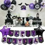 Wednesday Addams Children's Birthday Party Background Decoration Banner Tableware Balloon Flags Party Supplies Site Layout halloween party decorations