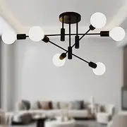 Jaycomey Mid Century Modern Sputnik Chandelier Black Adjustable Ceiling Lighting 6 Lights Industrial Mount Pendant Light Fixture for Kitchen Living Dining Room Bedroom Foyer