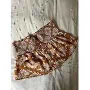 Volcom Stone Row Women's Floral Elastic Waist Shorts Brown Size 14 Casual