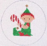 Set of 6 Elf Christmas Ornaments Hand Painted Needlepoint Canvas
