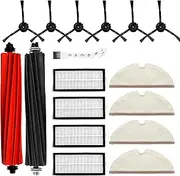 17 Pcs Replacement Accessories Kit Compatible With Roborock Q8 Max /Q8 Max +/Q5 Pro/Q5 Pro+ Vacuum Cleaner, 2 Main Brush, 6 Black Side Brushes, 4 HEPA Filters, 6 Mop Pads, 1 Cleaning Brush