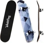 WhiteFang Skateboards for Beginners, Complete Skateboard 31 x 7.88, 7 Layer Canadian Maple Double Kick Concave Standard and Tricks Skateboards for Kids and Beginners