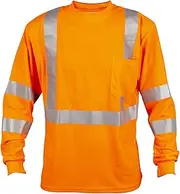 Cordova Cor-Brite Type R, Class III, Orange Birdseye Mesh T-Shirt, Long Sleeves, Chest Pocket, 2-Inch Silver Reflective Tape