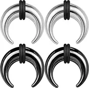 [BodyAce] 2Pairs C Shape Ear Taper Kit, 2-12G Buffalo Septum Pincher Tapers Nose Rings, Black Stretching Ear Expanded Septum Rings with O-Rings