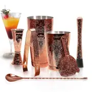 Bartender Kit Cocktail Shaker Set-6 Pieces Stainless Steel Copper Plated Etch...