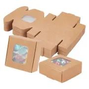 48 Packs 2.17x2.17x0.98 Inch Brown Kraft Paper Box with Clear Windows Foldabl...