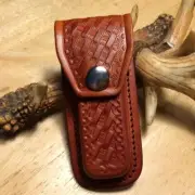 Brown Embossed Basketweave Design Leather Sheath Fits 3 1/2 " to 4" Knife SH1131