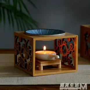 天然竹實木陶瓷小蠟燭精油燈香薰熏香爐臥室內居家用床頭ins香氛